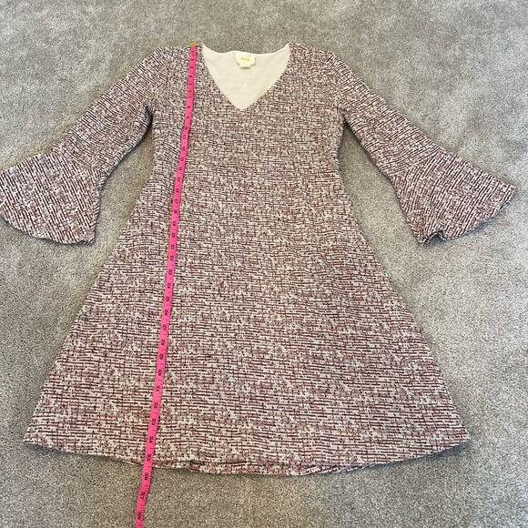 Maeve by Anthropologie Susie Swing Tweed Dress Bell Sleeves White Red Size S - Picture 8 of 10